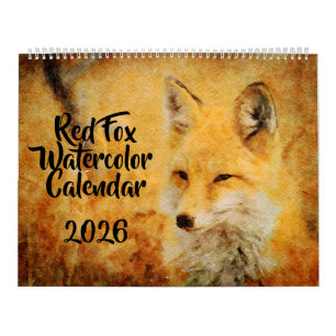 12 Cute Red Fox Watercolor Paintings Wildlife Art Calendar