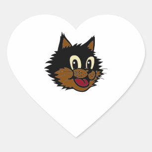 12 CUTE SMILING BLACK AND BROWN NAUGHTY CAT HEART STICKER