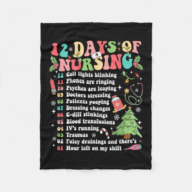 12 Day Of Nursing Hospital Christmas Nurse Xmas Ni Fleece Blanket (Front)