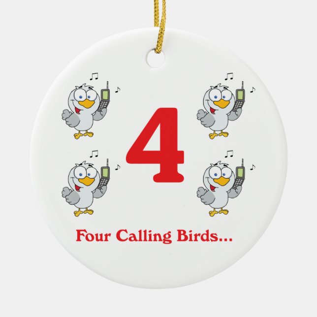 12 days four calling birds ceramic tree decoration (Front)