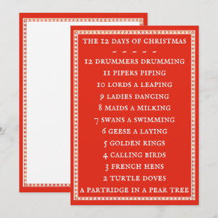 12 DAYS LYRICS 5x7 Flat Card II / Red