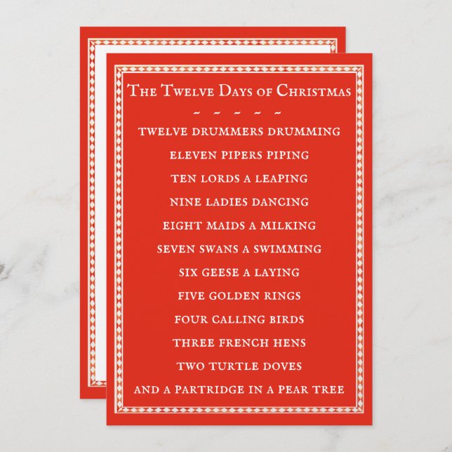 12 DAYS LYRICS 5x7 Flat Card / Red (Front/Back)