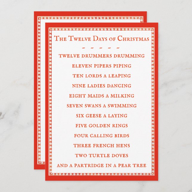 12 DAYS LYRICS 5x7 Flat Card - Red (Front/Back)