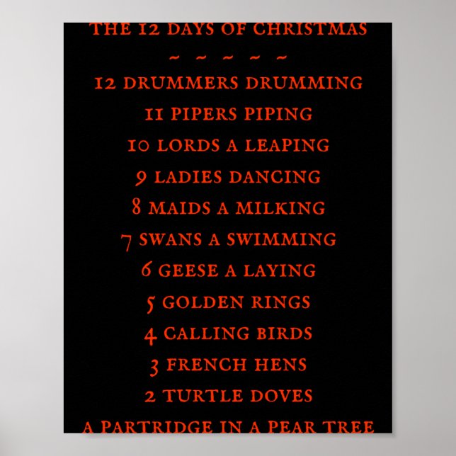 12 Days Lyrics Boys T Shirt  Poster (Front)