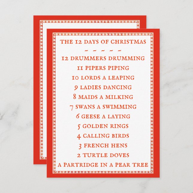 12 DAYS LYRICS Postcard II  (Front/Back)