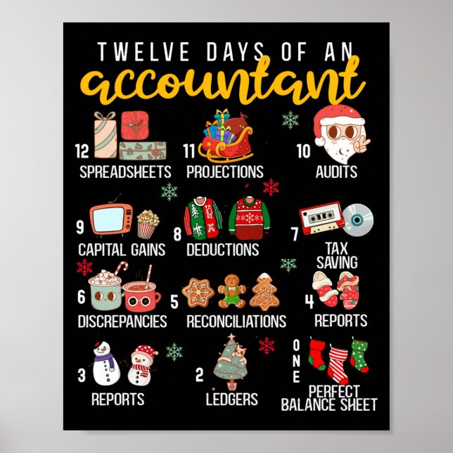 12 Days Of An Accountant, Xmas Party, Funny Accoun Poster (Front)