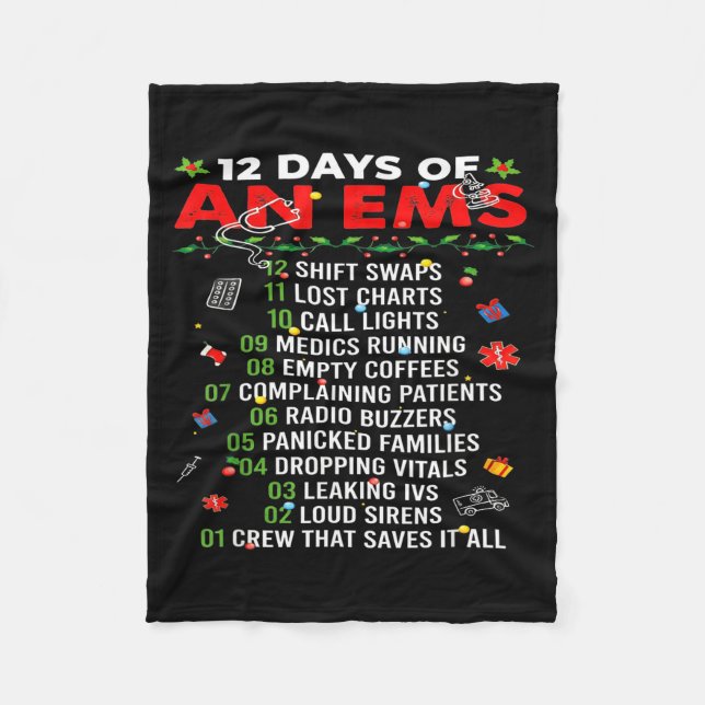 12 Days Of An Ems Emt Icu Nurse Christmas Xmas Fun Fleece Blanket (Front)