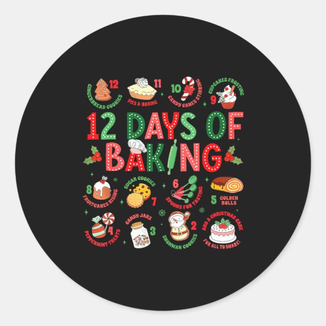 12 Days Of Baking Baker Christmas Cook Chef Baking Classic Round Sticker (Front)