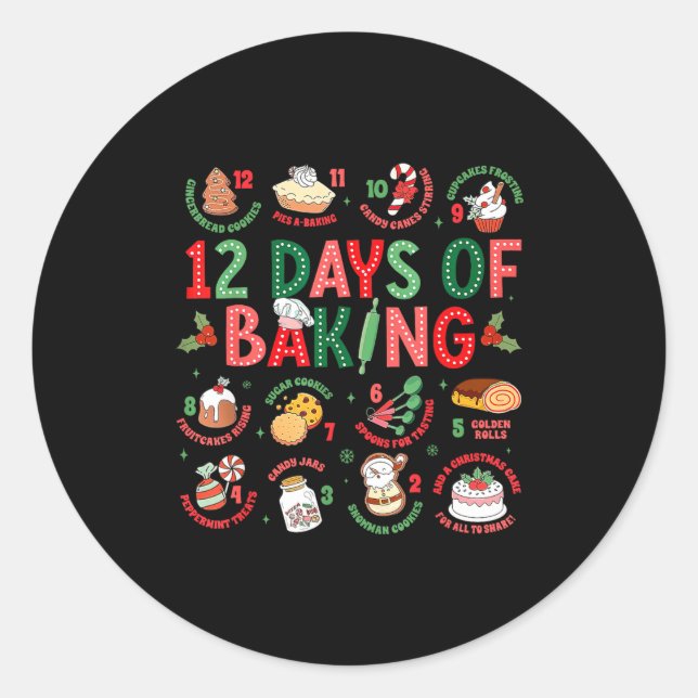 12 Days Of Baking Baker Christmas Cook Chef Baking Classic Round Sticker (Front)