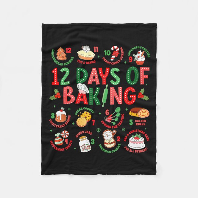 12 Days Of Baking Baker Christmas Cook Chef Baking Fleece Blanket (Front)