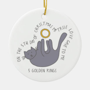12 Days of Catmas 5 Golden Rings Cat Photo Ceramic Tree Decoration