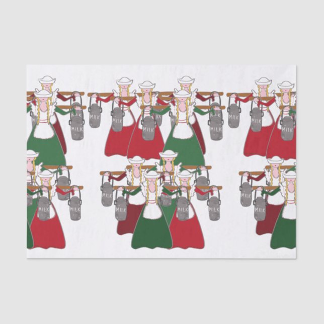 12 Days of Christmas 8 Maids A-Milking Tissue Paper (Front)