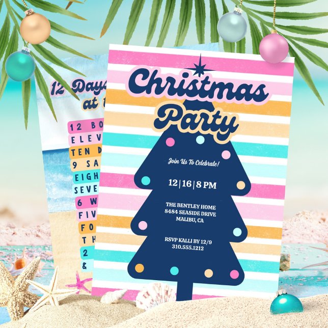 12 Days of Christmas at the Beach Retro Party Invitation (Creator Uploaded)