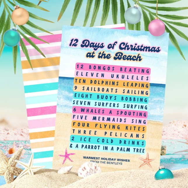 12 Days of Christmas at the Beach Retro Tropical Holiday Card (Creator Uploaded)