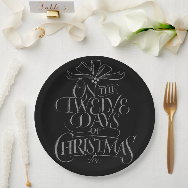 12 Days of Christmas Calligraphy Lettering Chalk Paper Plate (Wedding)
