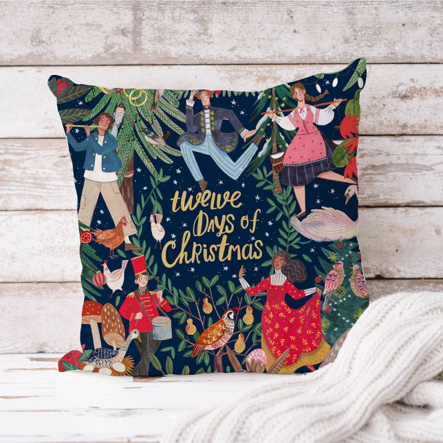 12 Days of Christmas Cushion (12 Days of Christmas Vintage Retro Characters Pillow)