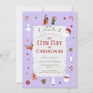 12 Days of Christmas Cute Retro Pastel Purple Invitation