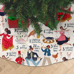 12 Days of Christmas ecru Traditional Classic Brushed Polyester Tree Skirt