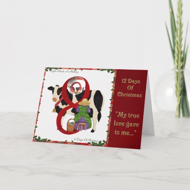 12 Days of Christmas Eight Maids A Milking Holiday Card (Front)