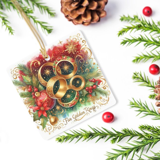 12 Days of Christmas Five Golden Rings Ceramic Ornament (Creator Uploaded)