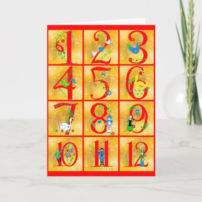 12 Days of Christmas Folk Art Merry Christmas Holiday Card (Front)