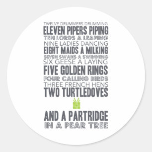 12 Days of Christmas   green Classic Round Sticker