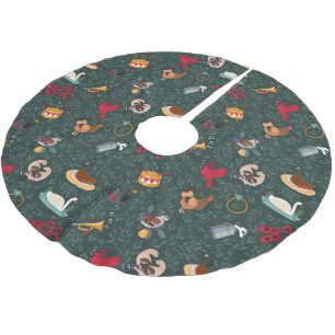 12 Days of Christmas Holiday Wrapping Paper Brushed Polyester Tree Skirt
