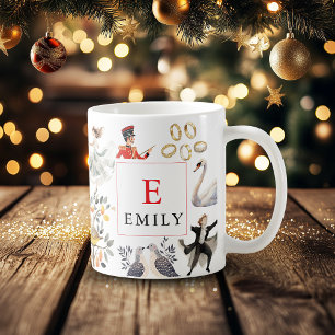 12 Days of Christmas Initial Vintage Coffee Mug
