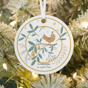 12 Days of Christmas Partridge in a Pear Tree Metal Tree Decoration