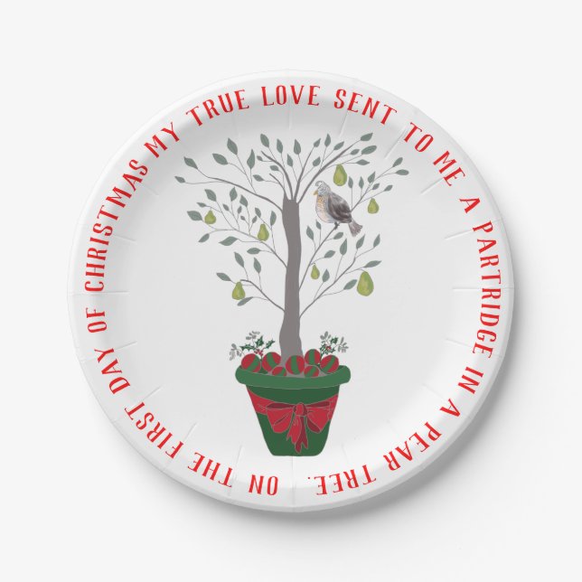 12 Days of Christmas Partridge in a Pear Tree Paper Plate (Front)