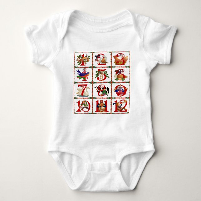 12 Days Of Christmas Quilt Print Gifts Baby Bodysuit (Front)