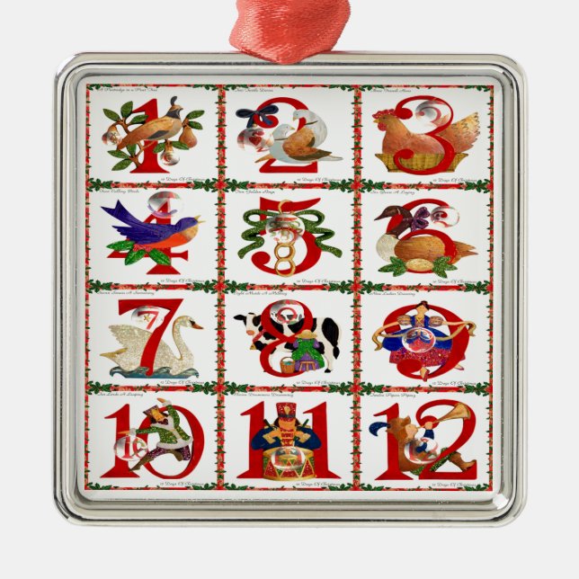 12 Days Of Christmas Quilt Print Gifts Metal Tree Decoration (Front)