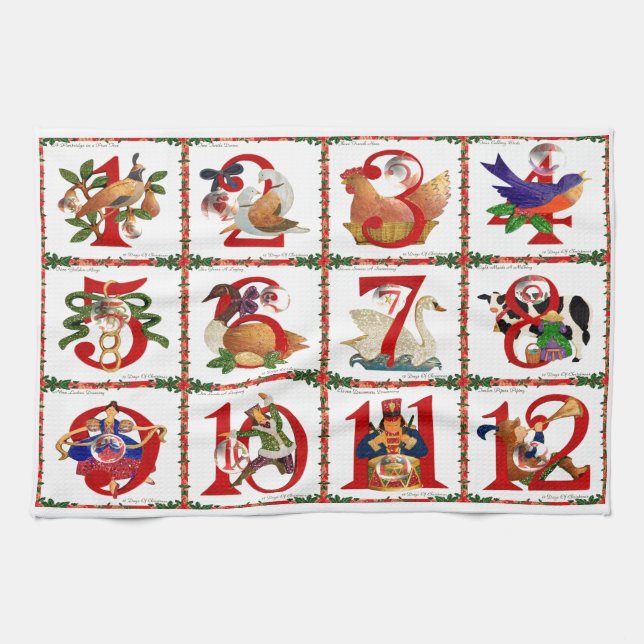 12 Days Of Christmas Quilt Print Gifts Tea Towel (Horizontal)