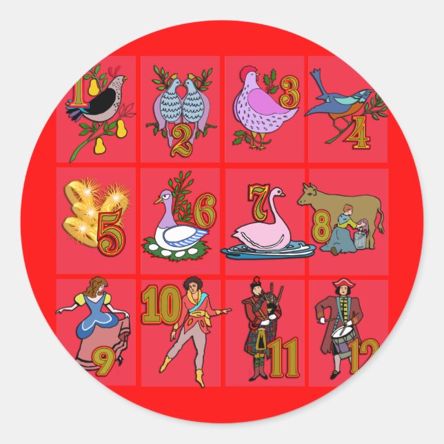 12 Days of Christmas T-shirts, Apparel, Gifts Classic Round Sticker (Front)
