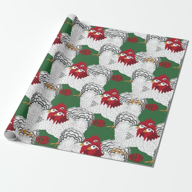 12 Days of Christmas Three French Hens Wrapping Paper (Unrolled)