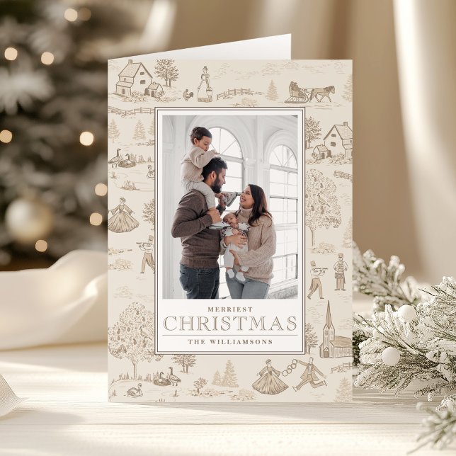 12 Days of Christmas Toile Folded Holiday Photo Card (Creator Uploaded)