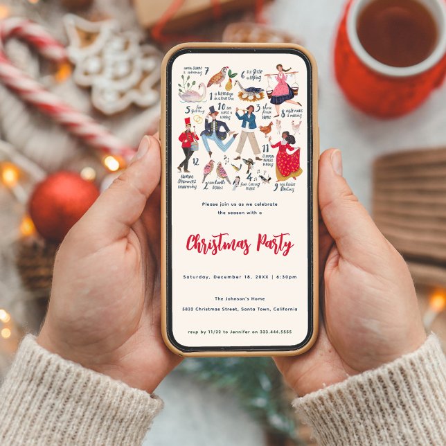 12 Days of Christmas Traditional Party Invitation (Christmas Party Downloadable Digital Invitation.)