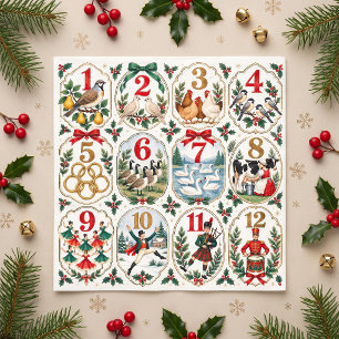 12 Days of Christmas Vintage Holiday Illustration Napkin