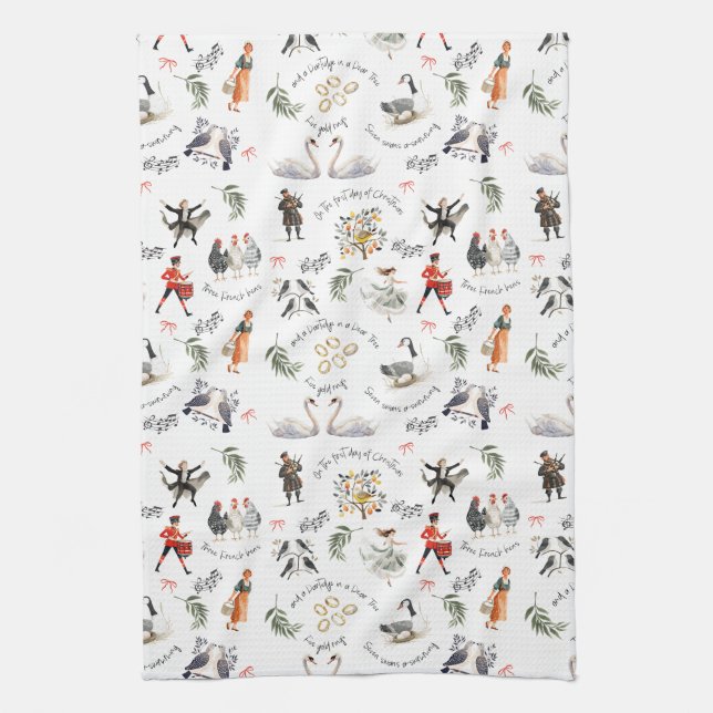 12 Days of Christmas Vintage  Tea Towel (Vertical)
