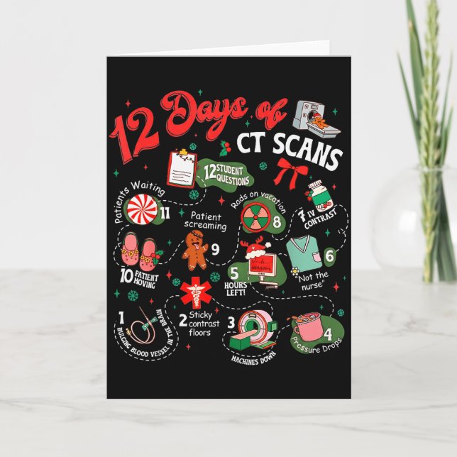 12 Days Of Ct Scans Christmas Ct Tech Cat Scan  Card (Front)