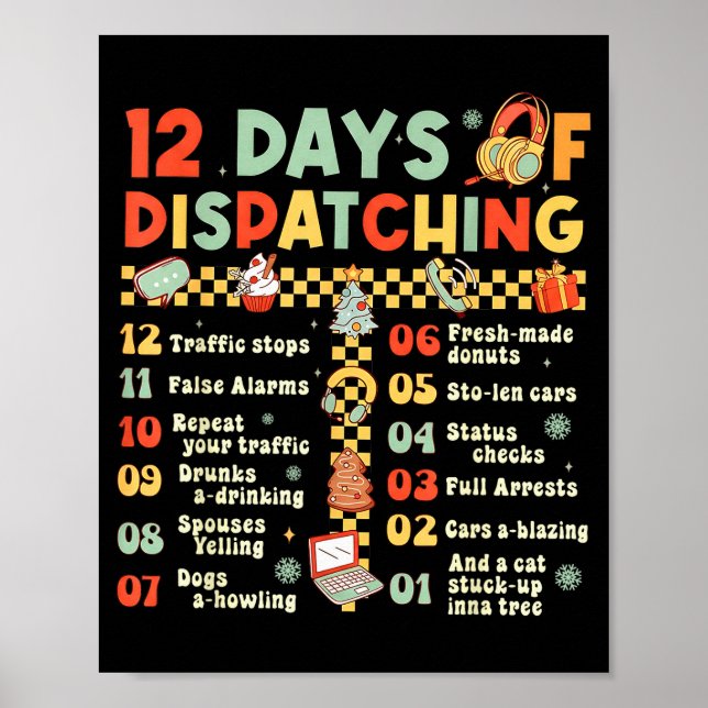 12 Days Of Dispatching Funny 911 Dispatcher Christ Poster (Front)