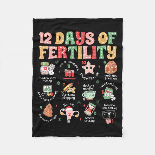 12 Days Of Fertility Ivf Nurse Christmas Ob Gyn Tr Fleece Blanket (Front)
