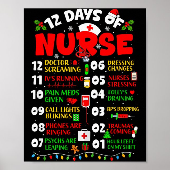 12 Days Of Nurse Schedule Ivs Running Bps Dropping Poster (Front)