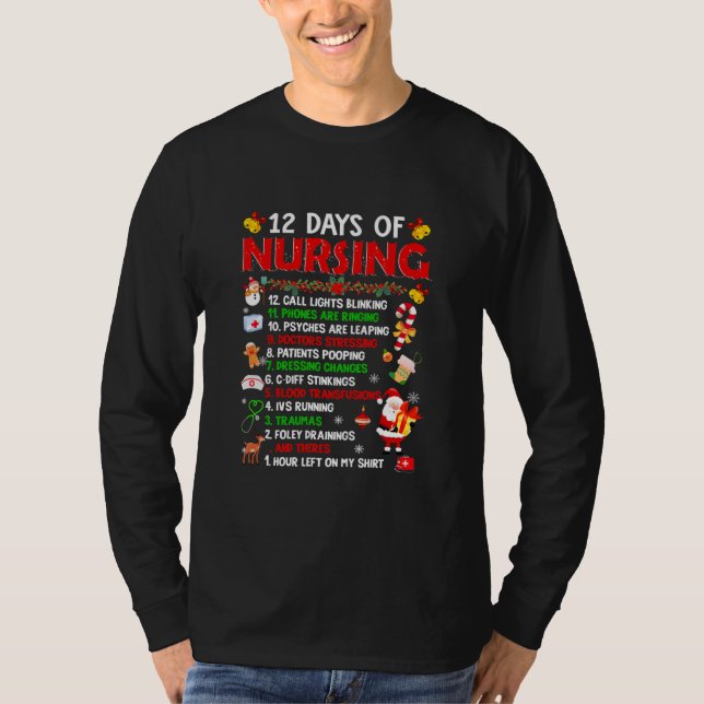12 Days Of Nursing Merry Christmas For Women Xmas T-Shirt (Front)