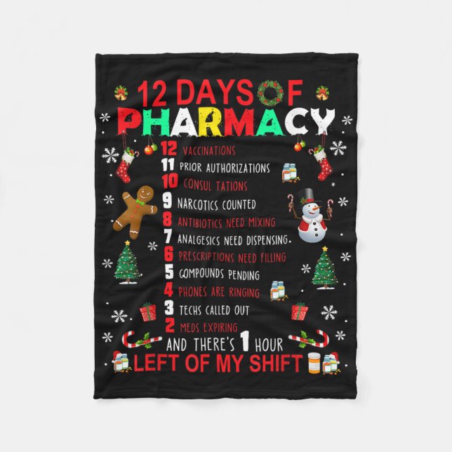 12 Days Of Pharmacy Funny Christmas Pharmacist Tec Fleece Blanket (Front)