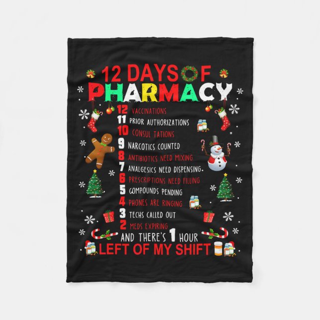 12 Days Of Pharmacy Funny Christmas Pharmacist Tec Fleece Blanket (Front)
