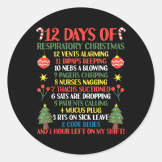 12 Days Of Respiratory Thvibespist Christmas Funny Classic Round Sticker