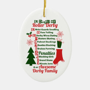 12 Days of Roller Derby Christmas, Roller Skating Ceramic Tree Decoration