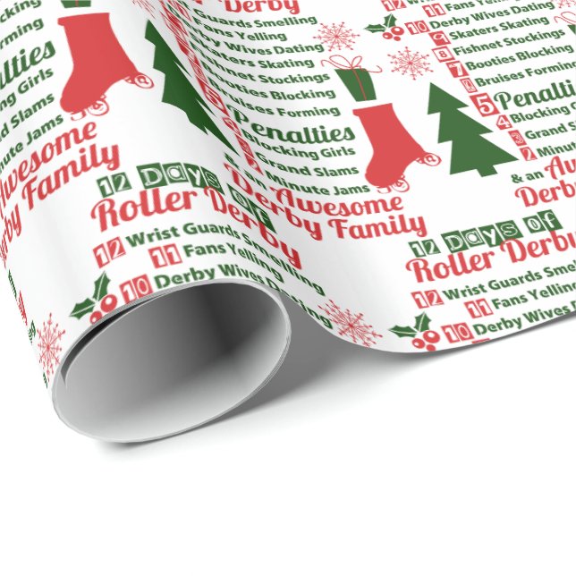 12 Days of Roller Derby Christmas Wrapping Paper (Roll Corner)