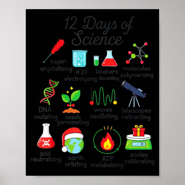 12 Days Of Science Funny Science Teacher Christmas Poster (Front)